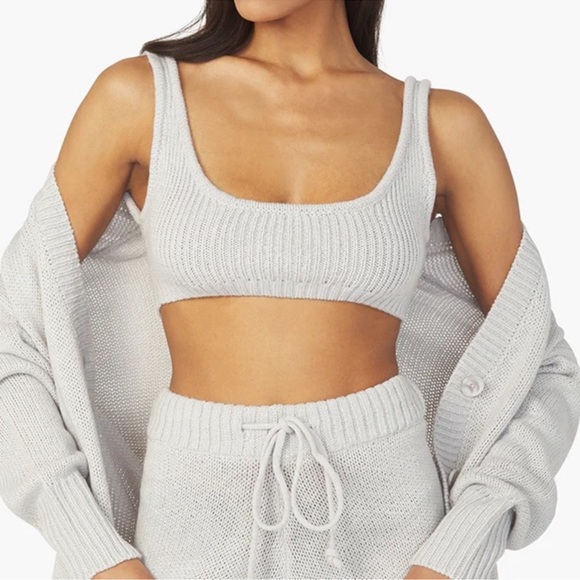 WeWoreWhat Scoop Chunky Cozy Stitch Pull On Bra Top - Grey L - Picture 3 of 6